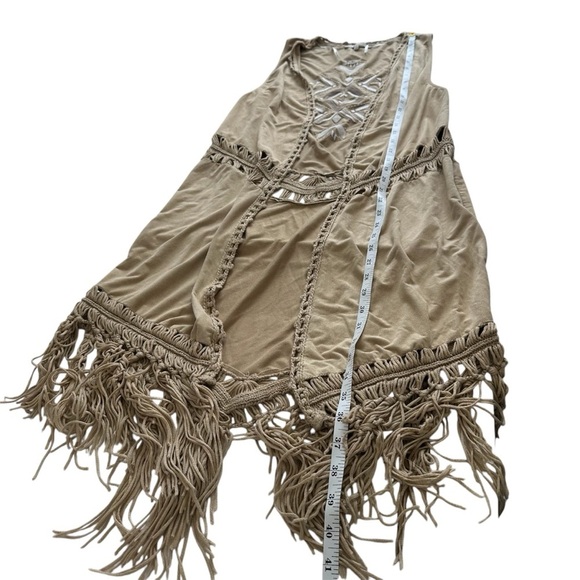 Miss Me Run Wild Faux Suede Light Brown Tan Fringe Maxi Vest Longline Duster Sm - Picture 8 of 10